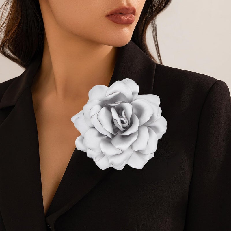 Decixde Satin Fabric Rose Flower Brooches - Handmade Floral Accessory for Wedding Party Dance Banquet Ceremony - Size: 4.72in - Image 4